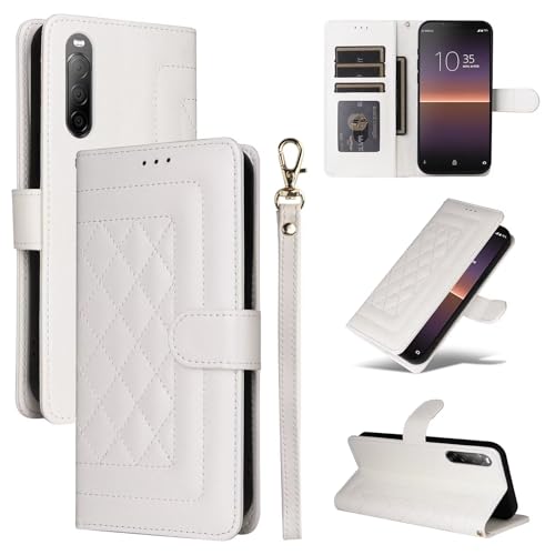 xinyunew Wallet Smartphone Case für Sony Xperia 10 II, Handy-Hülle Stoßfest, Klapphülle [3 Kartenfächer] [Magnet Verschluss] Standfunktion Flip Case, White von xinyunew