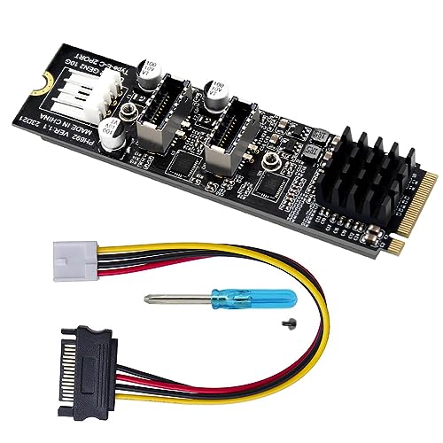 Xiwai 5 Gbit/s USB 3.1 Typ-E auf USB 3.0 19/20-poliger Dual-Port-Splitter-HUB, 10 Gbit/s USB 3.1 Typ-E Frontplattenbuchse auf NVME NGFF M-Key Express Kartenadapter für Motherboard (NVME auf USB 3.1 von xiwai