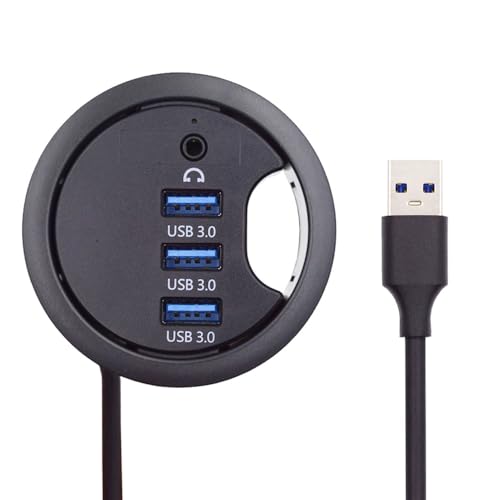 xiwai USB 3.0 Hub Splitter, Soundkarte 3 Port USB Multiport Expander 60 mm Schreibtischtülle Dockstation Kopfhörer Mikrofon Audio Interface für PC Schreibtisch Desktop von xiwai