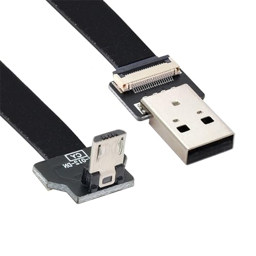 xiwai 0,5 m langes abgewinkeltes USB 2.0 Typ-A Stecker auf Micro-USB 5-poliger Stecker, flaches, schlankes FPC-Kabel für FPV & Disk & Telefon von xiwai