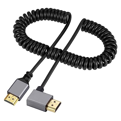 xiwai 4K 60hz HDMI 2.0 Stecker auf HDMI-Stecker, Stretch-Spiralkabel, rechtwinklig, 90-Grad-Stecker für HDTV-Monitor, Computer, Laptop von xiwai