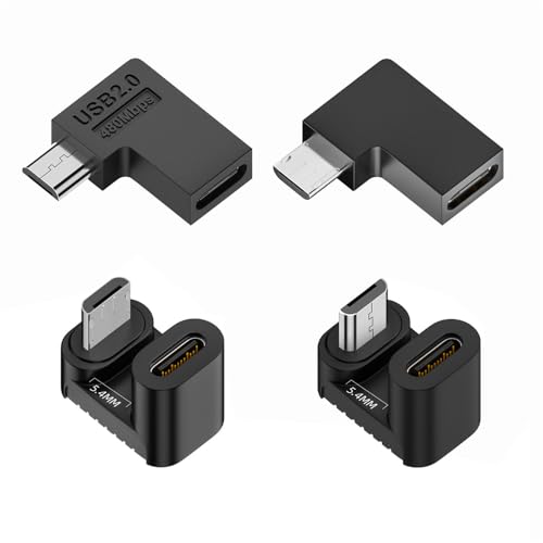 xiwai 90/360 Grad abgewinkelter USB-C-auf-Micro-USB-Adapter, 4 Stück, USB 2.0 Typ C Buchse auf Micro-USB-Stecker, Strom-Datenadapter (rechts und links und oben und unten) für Handy und Tablet von xiwai