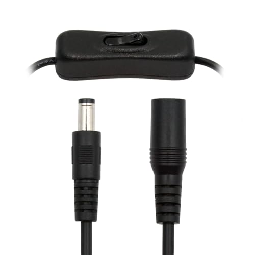 xiwai DC-Extender, DC 5,5 x 2,1 mm, Verlängerungskabel, Stecker auf Buchse, mit An-/Aus-Schalter für DC 5 V, Schreibtischlampe, LED-Streifen, Lüfter [28 cm] von xiwai