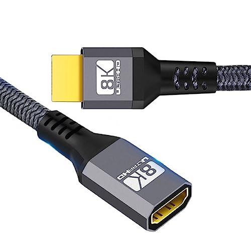 xiwai HDMI 2.1-Verlängerungskabel, Stecker auf Buchse, Ultra-HD, 8K, 60 Hz, 4K, 120 Hz, 48 GB, mit Audio, 3D-HDMI-Kabel, schwarz, 0,3 m von xiwai