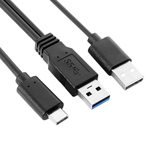 xiwai Typ-C USB-C auf USB 3.0 Stecker & USB 2.0 Dual Power Daten-Y-Kabel für Laptop und Festplatte von xiwai