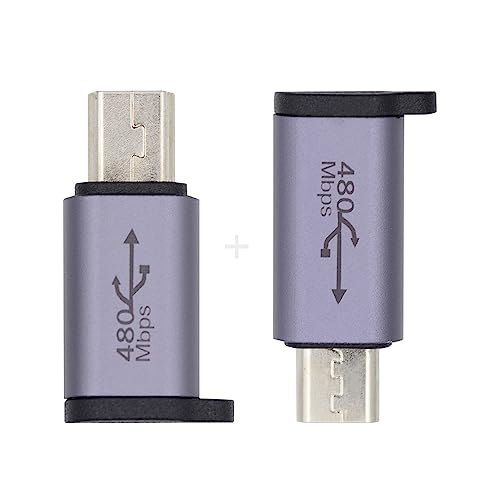 xiwai USB-C USB 2.0 Typ C Buchse auf Micro-Mini-USB-Stecker, Strom 480 Mbit/s, Datenadapter mit Kettenlöchern, 2 Stück/Packung von xiwai