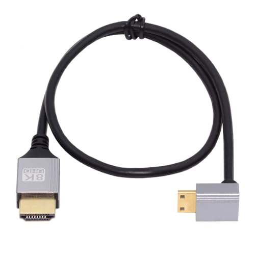 xiwai Ultradünnes HDTV-Kabel, 90 Grad nach unten abgewinkelt, Mini HDMI 2.1 Typ-A auf Typ-C 8K 4K, Hyper Super Flexible Slim Cord für Kamera HDTV, 0,5 m/1,5 Fuß xiwai Ultradünnes HDTV-Kabel, 90 Grad nach unten abgewinkelt, Mini HDMI 2.1 Typ-A auf Typ-C 8K 4K, Hyper Super Flexible Slim Cord für Kamera HDTV, 0,5 m/1,5 Fuß von xiwai