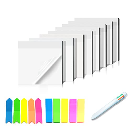 400 Stk Transparente Haftnotizen, Transparent Sticky Notes, Wasserfest und Wiederbeschreibbar Creative Sticky Notes, 75 X 75 Mm, Für Büro Und Studenten, Mit Mehrfarbige Kugelschreiber von xnyker