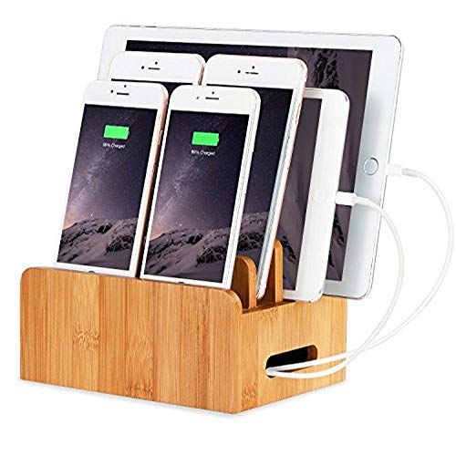 XPhonew Bamboo Wood Desktop Multi-Gerätekabel Organizer Ständer und Ladestation Ladegerät Docks Cradle Holder kompatibel iPhone iPad Samsung Huawei OnePlus Sony LG Smartphones und Tablets von xphonew