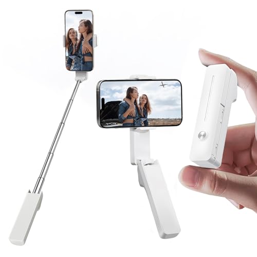 yAyusi Ausziehbarer Mini-Selfie-Stick, Tragbarer Selfie-Stick im Taschenformat mit Fernbedienung, Kompakter Handyhalterung Stand mit Telefonhalter für Vlog/Videoaufzeichnung/Live-Streaming (Weiß) von yAyusi
