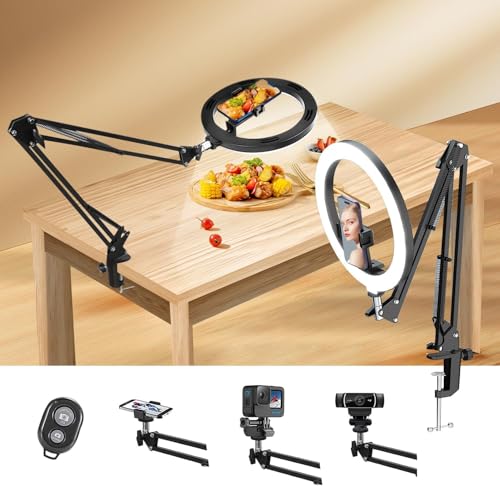 yAyusi Overhead Ringlicht mit Stativ, 360° Drehung Flexibles Tisch Handy Stativ Ringlicht, Overhead Kamera Tischstativ, Dimmbares 10" LED Ringlicht für Videokonferenz/Live-Streaming/TikTok/YouTube von yAyusi