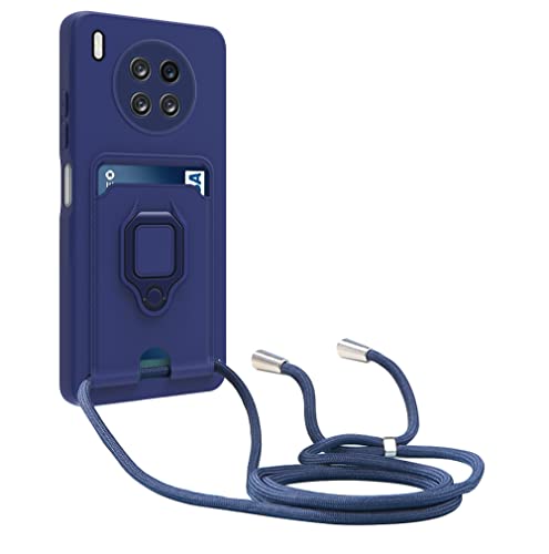 yanasuo Kameraschutz Silikon Handykette Hülle kompatibel mit Huawei Nova 8i / Honor 50 Lite, Metall Ring Halter Handy Cover,Verstellbarer Halskette Handyhülle-Blau von yanasuo