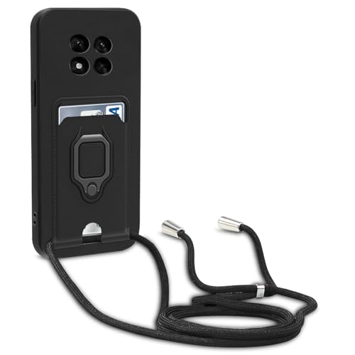 yanasuo Kameraschutz Silikon Handykette Hülle kompatibel mit Xiaomi Redmi Note 14 Pro 5G / Poco X7 5G, Metall Ring Halter Handy Cover,Verstellbarer Halskette Handyhülle-Schwarz von yanasuo