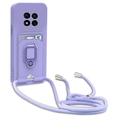yanasuo Kameraschutz Silikon Handykette Hülle kompatibel mit Xiaomi Redmi Note 14 Pro Plus 5G/Pro+ 5G (6.67"), Metall Ring Halter Handy Cover,Verstellbarer Halskette Handyhülle-Lila von yanasuo