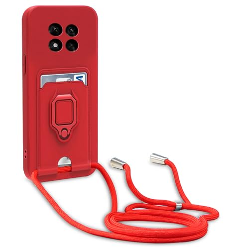 yanasuo Kameraschutz Silikon Handykette Hülle kompatibel mit Xiaomi Redmi Note 14 Pro Plus 5G/Pro+ 5G (6.67"), Metall Ring Halter Handy Cover,Verstellbarer Halskette Handyhülle-Rot von yanasuo