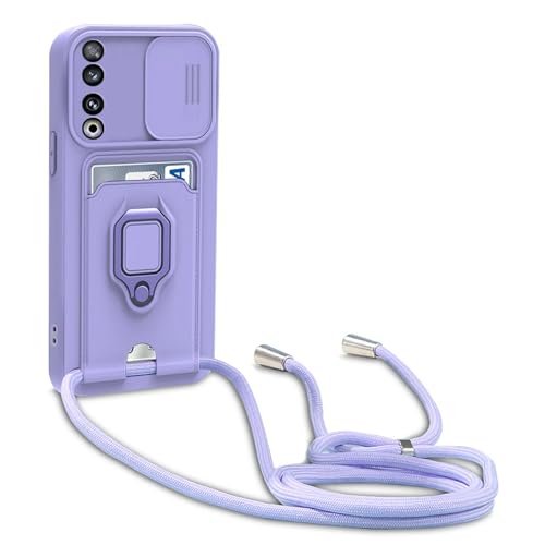 yanasuo Schiebe Kameraschutz Silikon Handykette Hülle kompatibel mit Honor 90 5G (6.7"), Metall Ring Halter Handy Cover,Verstellbarer Halskette Handyhülle-Lila von yanasuo