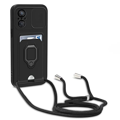 yanasuo Schiebe Kameraschutz Silikon Handykette Hülle kompatibel mit Huawei Nova 9 SE/Honor 50 SE, Metall Ring Halter Handy Cover,Verstellbarer Halskette Handyhülle-Schwarz von yanasuo