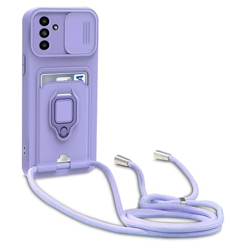 yanasuo Schiebe Kameraschutz Silikon Handykette Hülle kompatibel mit Samsung Galaxy A16, Metall Ring Halter Handy Cover,Verstellbarer Halskette Handyhülle-Lila von yanasuo