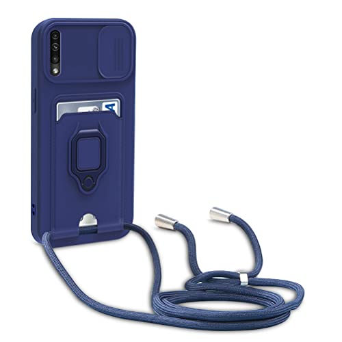 yanasuo Schiebe Kameraschutz Silikon Handykette Hülle kompatibel mit Samsung Galaxy A50/A30S/A50S, Metall Ring Halter Handy Cover,Verstellbarer Halskette Handyhülle-Blau von yanasuo