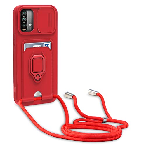 yanasuo Schiebe Kameraschutz Silikon Handykette Hülle kompatibel mit Xiaomi Poco M3/Note 9 4G/Redmi 9 Power/Redmi 9T, Metall Ring Halter Handy Cover,Verstellbarer Halskette Handyhülle-Rot yanasuo Schiebe Kameraschutz Silikon Handykette Hülle kompatibel mit Xiaomi Poco M3/Note 9 4G/Redmi 9 Power/Redmi 9T, Metall Ring Halter Handy Cover,Verstellbarer Halskette Handyhülle-Rot von yanasuo
