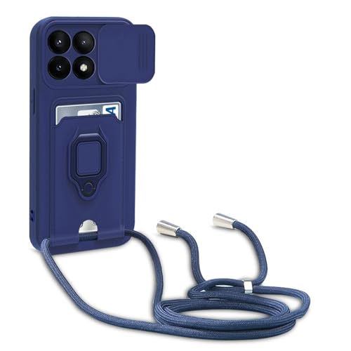 yanasuo Schiebe Kameraschutz Silikon Handykette Hülle kompatibel mit ‎Xiaomi Poco X6 Pro 5G/Redmi K70E 5G, Metall Ring Halter Handy Cover,Verstellbarer Halskette Handyhülle-Blau von yanasuo