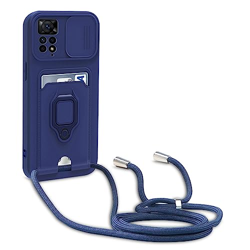 yanasuo Schiebe Kameraschutz Silikon Handykette Hülle kompatibel mit Xiaomi Redmi Note 12 Pro 4G, Metall Ring Halter Handy Cover,Verstellbarer Halskette Handyhülle-Blau von yanasuo