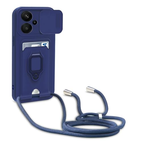 yanasuo Schiebe Kameraschutz Silikon Handykette Hülle kompatibel mit Xiaomi Redmi Note 13 Pro Plus 5G/Pro+ 5G (6.67"), Metall Ring Halter Handy Cover,Verstellbarer Halskette Handyhülle-Blau von yanasuo