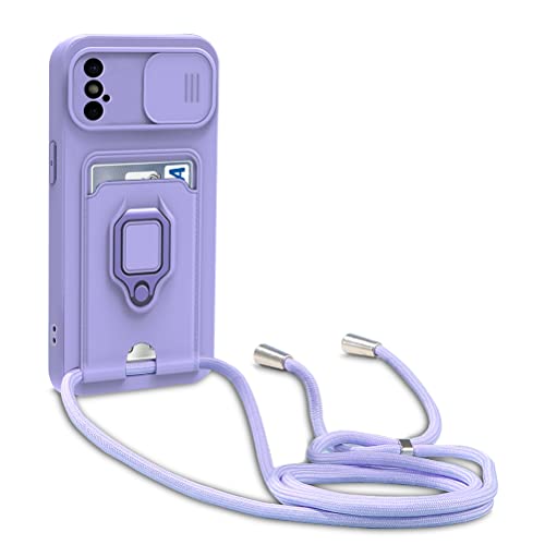 yanasuo Schiebe Kameraschutz Silikon Handykette Hülle kompatibel mit iPhone XS/X, Metall Ring Halter Handy Cover,Verstellbarer Halskette Handyhülle-Lila von yanasuo