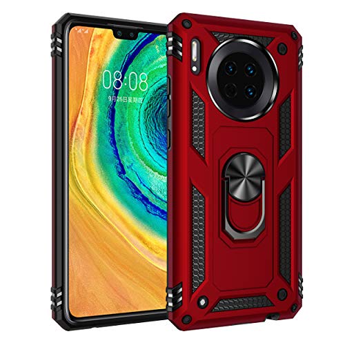 yanzi Kompatibel mit Huawei Mate 30 Smartphone Hülle(Rot)+3D Displayschutzfolie[Militär-Stoßfeste]-[Ständer] Schutzhülle Rugged Kratzfest Bumper Handyhülle für Huawei Mate 30-2019 von yanzi