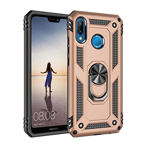 yanzi Kompatibel mit Huawei P20 Lite/Nova 3e Smartphone Hülle(Gold)+3D Displayschutzfolie[Militär-Stoßfeste]-[Ständer] Schutzhülle Rugged Kratzfest Bumper Handyhülle für Huawei P20 Lite-2018 von yanzi