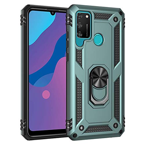 yanzi Kompatibel mit Huawei Y6P/Honor 9A Smartphone Hülle(Grün)+9H Panzerfolie[Militär-Stoßfeste]-[Ständer] Schutzhülle Rugged Kratzfest Bumper Handyhülle für Huawei Y6P-2020 von yanzi