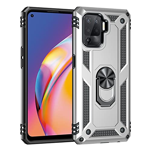 yanzi Kompatibel mit Oppo A94/F19 Pro/Reno 5F/Reno 5Lite Smartphone Hülle(Silber)+9H Panzerfolie[Militär-Stoßfeste]-[Ständer] Schutzhülle Rugged Kratzfest Bumper Handyhülle für Oppo A94-2022 von yanzi