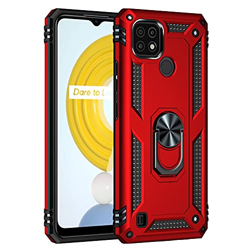 yanzi Kompatibel mit Oppo Realme C21 Smartphone Hülle(Rot)+9H Panzerfolie[Militär-Stoßfeste]-[Ständer] Schutzhülle Rugged Kratzfest Bumper Handyhülle für Oppo Realme C21-2021 von yanzi