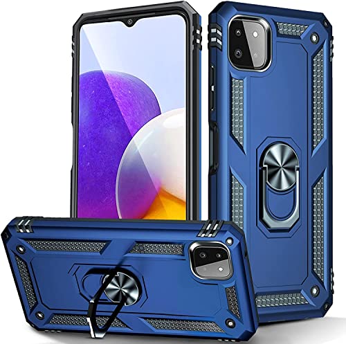 yanzi Kompatibel mit Samsung Galaxy A22-5G Smartphone Hülle(Blau)+3D Displayschutzfolie[Militär-Stoßfeste]-[Ständer] Schutzhülle Rugged Kratzfest Bumper Handyhülle für Galaxy A22-5G-2022 von yanzi