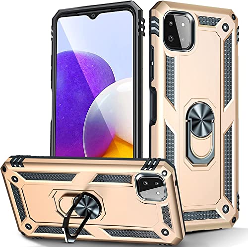 yanzi Kompatibel mit Samsung Galaxy A22-5G Smartphone Hülle(Gold)+3D Displayschutzfolie[Militär-Stoßfeste]-[Ständer] Schutzhülle Rugged Kratzfest Bumper Handyhülle für Galaxy A22-5G-2022 von yanzi