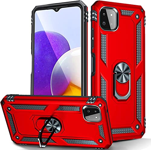yanzi Kompatibel mit Samsung Galaxy A22-5G Smartphone Hülle(Rot)+3D Displayschutzfolie[Militär-Stoßfeste]-[Ständer] Schutzhülle Rugged Kratzfest Bumper Handyhülle für Galaxy A22-5G-2022 von yanzi
