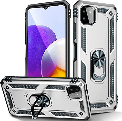 yanzi Kompatibel mit Samsung Galaxy A22-5G Smartphone Hülle(Silber)+3D Displayschutzfolie[Militär-Stoßfeste]-[Ständer] Schutzhülle Rugged Kratzfest Bumper Handyhülle für Galaxy A22-5G-2022 von yanzi