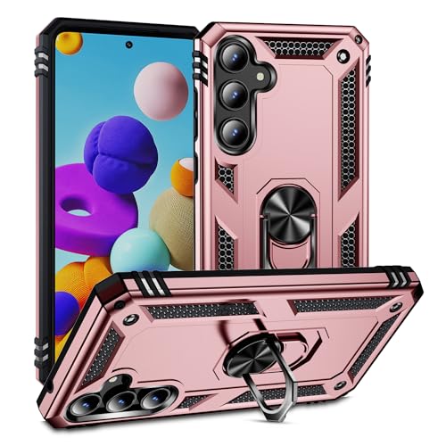 yanzi Kompatibel mit Samsung Galaxy A35-5G/A55-5G Smartphone Hülle(Roségold)+3D Displayschutzfolie[Militär-Stoßfeste]-[Ständer] Schutzhülle Rugged Kratzfest Bumper Handyhülle für Galaxy A35-5G-2024 von yanzi