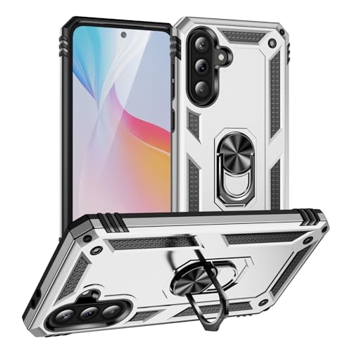 yanzi Kompatibel mit Samsung Galaxy A56-5G Smartphone Hülle(Silber)+3D Displayschutzfolie[Militär-Stoßfeste]-[Ständer] Schutzhülle Rugged Kratzfest Bumper Handyhülle für Galaxy A56-5G-2025 von yanzi