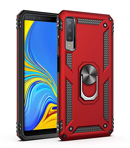 yanzi Kompatibel mit Samsung Galaxy A7 Smartphone Hülle(Rot)+9H Panzerfolie[Militär-Stoßfeste]-[Ständer] Schutzhülle Rugged Kratzfest Bumper Handyhülle für Samsung Galaxy A7-2018 von yanzi