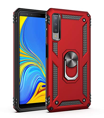yanzi Kompatibel mit Samsung Galaxy A7 Smartphone Hülle(Rot)+3D Displayschutzfolie[Militär-Stoßfeste]-[Ständer] Schutzhülle Rugged Kratzfest Bumper Handyhülle für Galaxy A7-2018 von yanzi