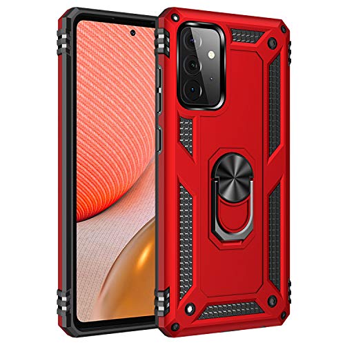 yanzi Kompatibel mit Samsung Galaxy A72 Smartphone Hülle(Rot)+3D Displayschutzfolie[Militär-Stoßfeste]-[Ständer] Schutzhülle Rugged Kratzfest Bumper Handyhülle für Galaxy A72-2021 von yanzi