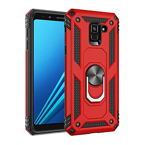 yanzi Kompatibel mit Samsung Galaxy A8 Smartphone Hülle(Rot)+3D Displayschutzfolie[Militär-Stoßfeste]-[Ständer] Schutzhülle Rugged Kratzfest Bumper Handyhülle für Galaxy A8-2018 von yanzi