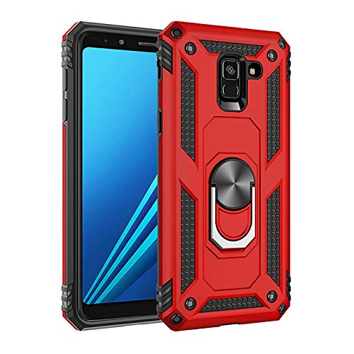 yanzi Kompatibel mit Samsung Galaxy A8 Smartphone Hülle(Rot)+9H Panzerfolie[Militär-Stoßfeste]-[Ständer] Schutzhülle Rugged Kratzfest Bumper Handyhülle für Samsung Galaxy A8-2018 von yanzi