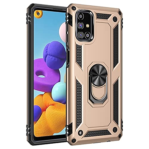 yanzi Kompatibel mit Samsung Galaxy M31s Smartphone Hülle(Gold)+3D Displayschutzfolie[Militär-Stoßfeste]-[Ständer] Schutzhülle Rugged Kratzfest Bumper Handyhülle für Galaxy M31s-2020 von yanzi
