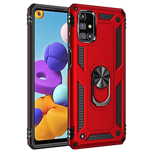 yanzi Kompatibel mit Samsung Galaxy M31s Smartphone Hülle(Rot)+3D Displayschutzfolie[Militär-Stoßfeste]-[Ständer] Schutzhülle Rugged Kratzfest Bumper Handyhülle für Galaxy M31s-2020 von yanzi