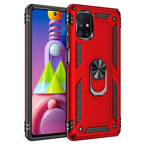 yanzi Kompatibel mit Samsung Galaxy M51 Smartphone Hülle(Rot)+9H Panzerfolie[Militär-Stoßfeste]-[Ständer] Schutzhülle Rugged Kratzfest Bumper Handyhülle für Samsung Galaxy M51-2022 von yanzi