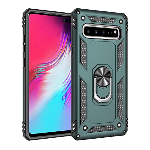 yanzi Kompatibel mit Samsung Galaxy S10-5G Smartphone Hülle(Grün)+9H Panzerfolie[Militär-Stoßfeste]-[Ständer] Schutzhülle Rugged Kratzfest Bumper Handyhülle für Samsung Galaxy S10-5G-2019 von yanzi