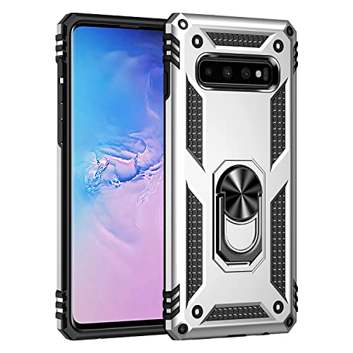 yanzi Kompatibel mit Samsung Galaxy S10 Plus Smartphone Hülle(Silber)+3D Displayschutzfolie[Militär-Stoßfeste]-[Ständer] Schutzhülle Rugged Kratzfest Bumper Handyhülle für Galaxy S10 Plus-2019 von yanzi