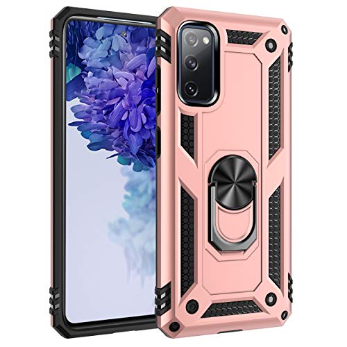 yanzi Kompatibel mit Samsung Galaxy S20 FE Smartphone Hülle(Roségold)+3D Displayschutzfolie[Militär-Stoßfeste]-[Ständer] Schutzhülle Rugged Kratzfest Bumper Handyhülle für Galaxy S20 FE-2020 von yanzi